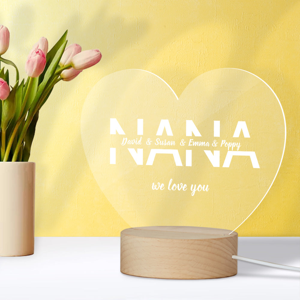 Regalo Del Día De La Madre Personaliza Tus Nombres Base De Madera Acrílica Regalo De Luz Nocturna Para Mamá - soufeeles