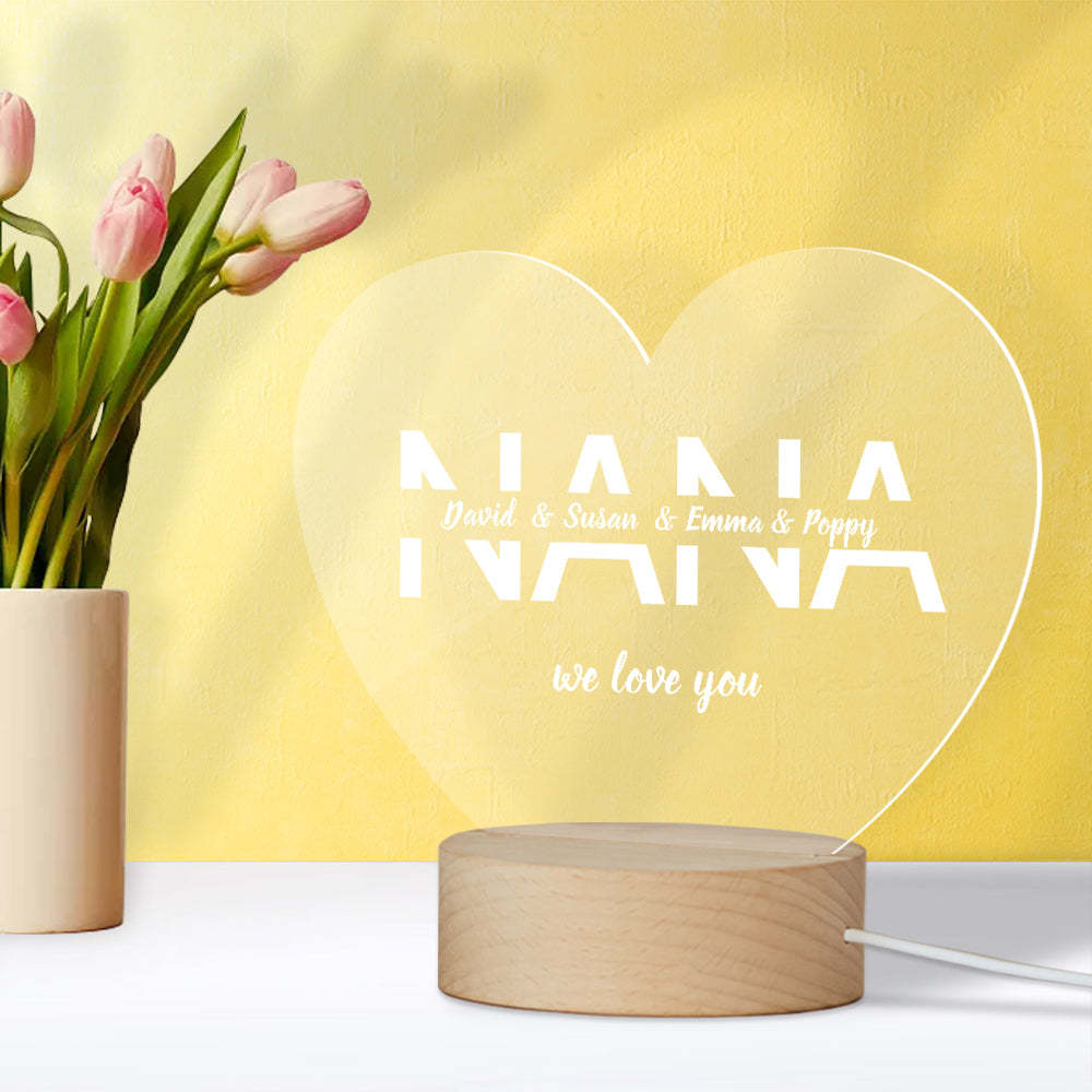 Regalo Del Día De La Madre Personaliza Tus Nombres Base De Madera Acrílica Regalo De Luz Nocturna Para Mamá - soufeeles