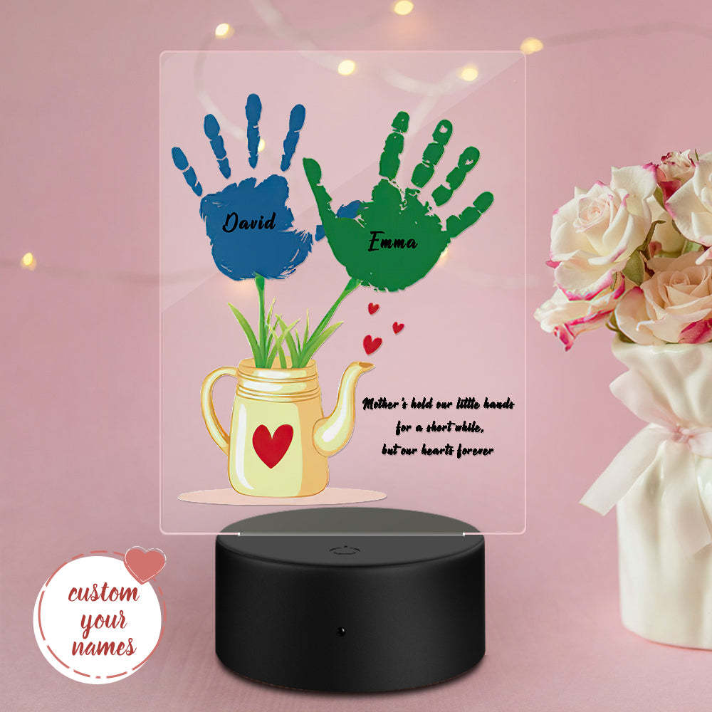 Regalo Personalizado De La Lámpara De La Impresión De La Mano De La Luz De La Noche Del Nombre Para La Base Plástica De La Mamá - soufeeles