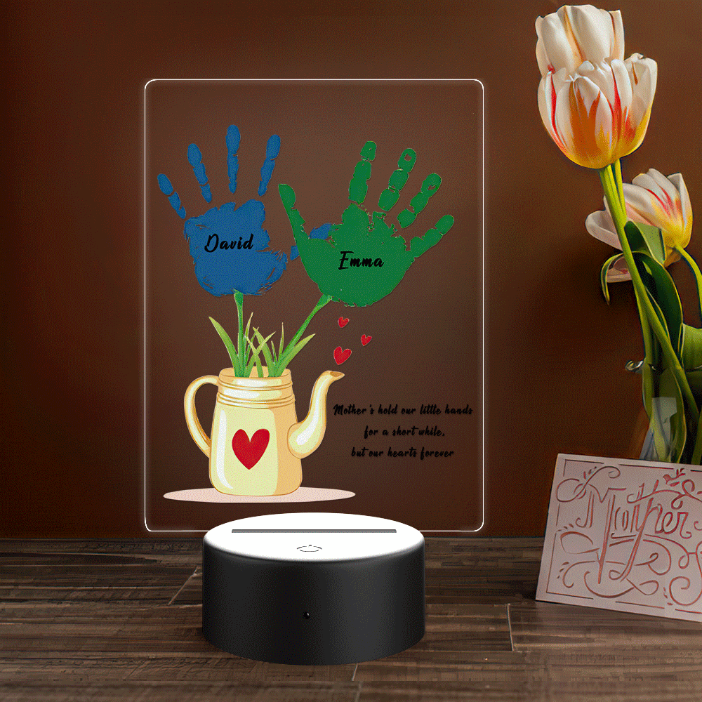 Regalo Personalizado De La Lámpara De La Impresión De La Mano De La Luz De La Noche Del Nombre Para La Base Plástica De La Mamá - soufeeles