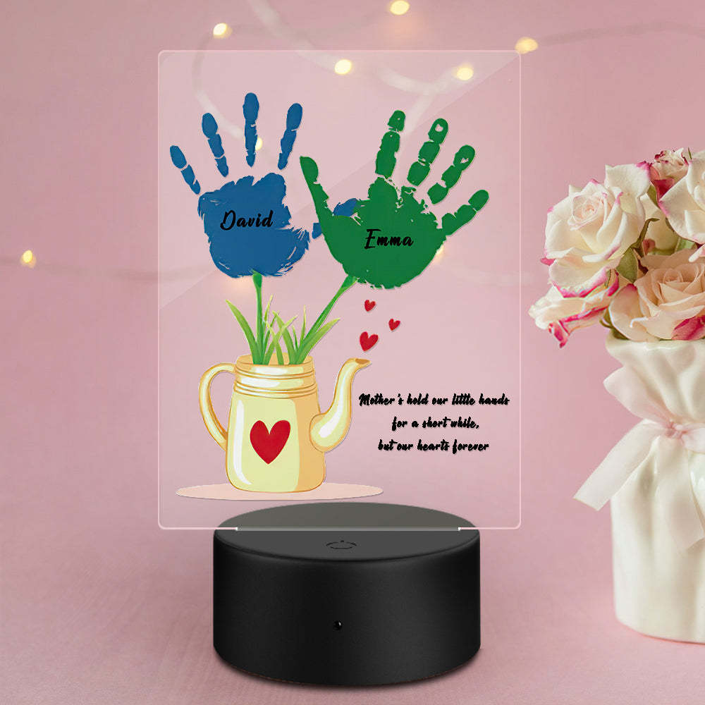 Regalo Personalizado De La Lámpara De La Impresión De La Mano De La Luz De La Noche Del Nombre Para La Base Plástica De La Mamá - soufeeles