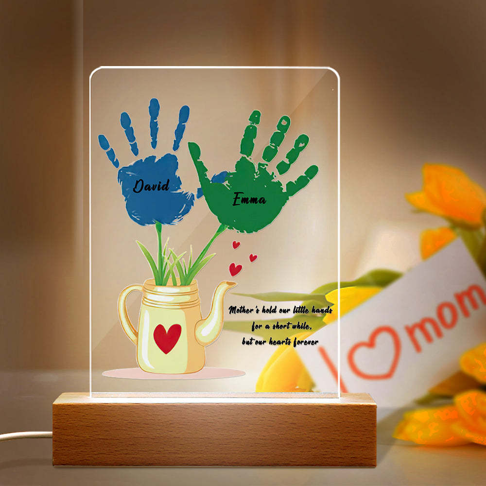 Regalo Personalizado De La Lámpara De La Impresión De La Mano De La Luz De La Noche Del Nombre Para La Base Plástica De La Mamá - soufeeles