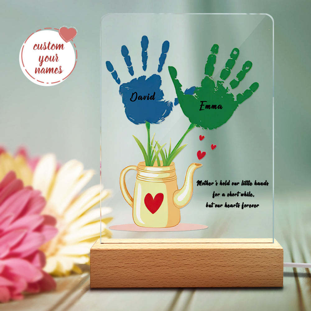Regalo Personalizado De La Lámpara De La Impresión De La Mano De La Luz De La Noche Del Nombre Para La Base Plástica De La Mamá - soufeeles