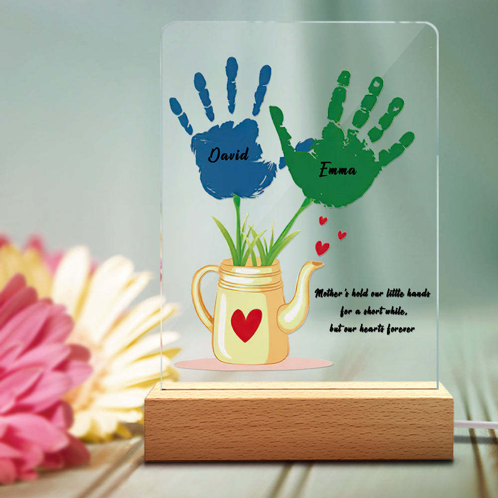 Regalo Personalizado De La Lámpara De La Impresión De La Mano De La Luz De La Noche Del Nombre Para La Base Plástica De La Mamá - soufeeles