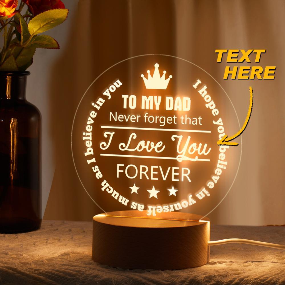 Lámpara De Madera Personalizada Never Forget My Dad Night Light - soufeeles
