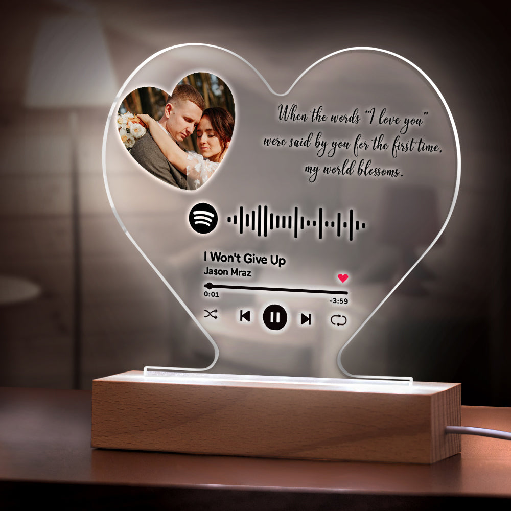 Placa De Música Con Código De Spotify En Forma De Corazón Personalizada Placa De Texto Grabado Con Luz Nocturna - soufeeles