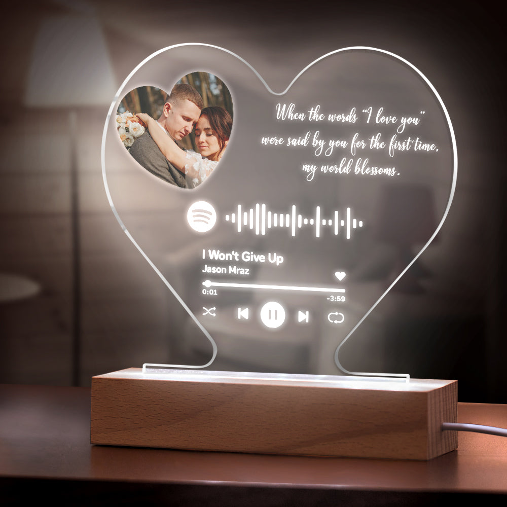 Placa De Música Con Código De Spotify En Forma De Corazón Personalizada Placa De Texto Grabado Con Luz Nocturna - soufeeles