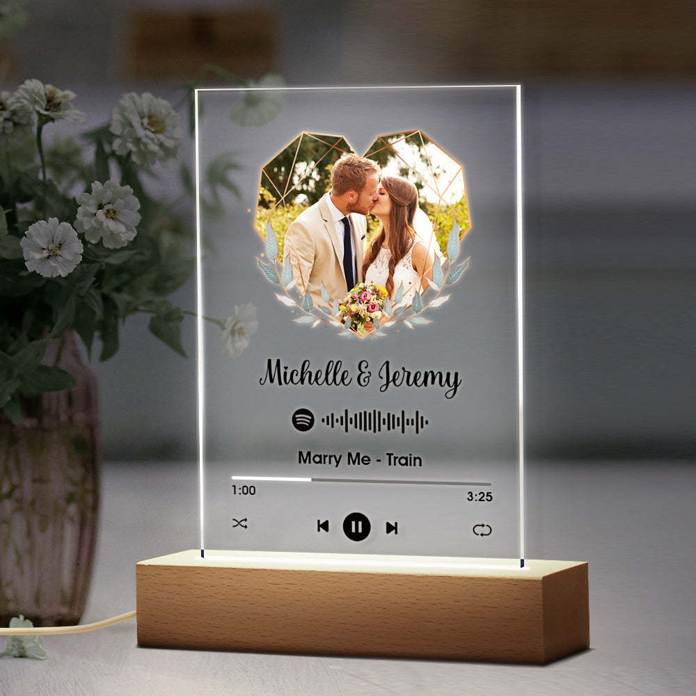 Llavero De Música Acrílico Con Placa De Spotify Personalizada Y Foto En Forma De Corazón De Luz Nocturna De Tu Propio Regalo Para Pareja - soufeeles