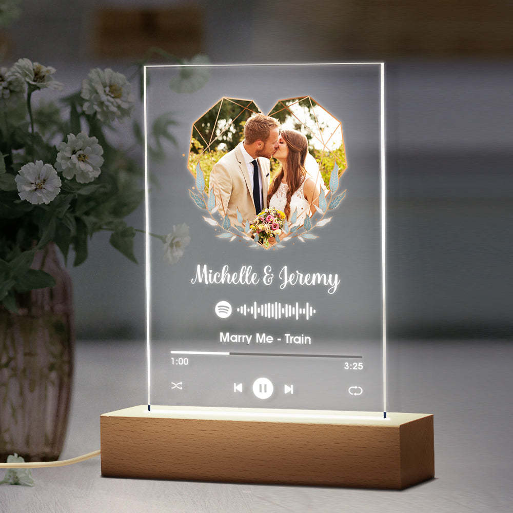 Llavero De Música Acrílico Con Placa De Spotify Personalizada Y Foto En Forma De Corazón De Luz Nocturna De Tu Propio Regalo Para Pareja - soufeeles