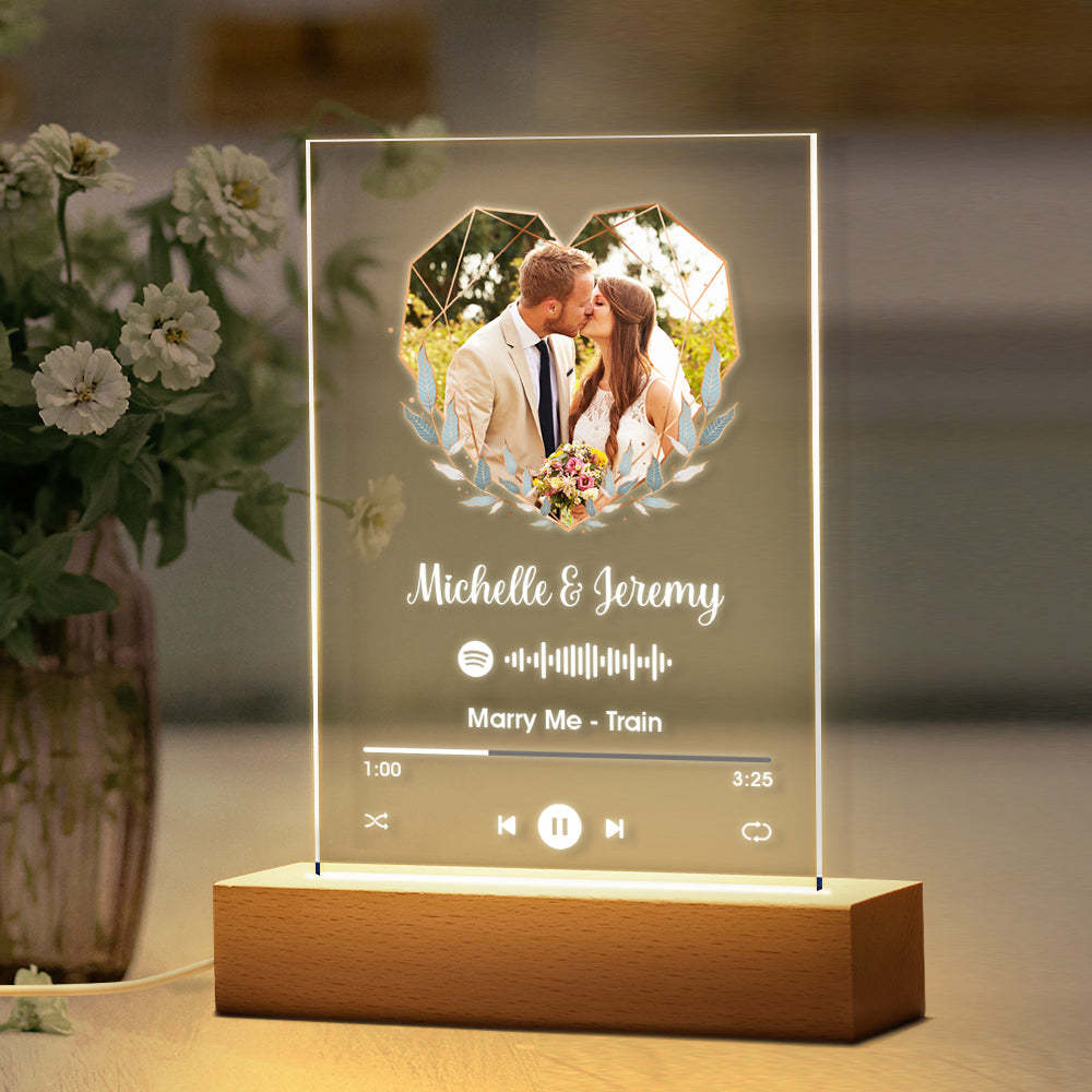 Llavero De Música Acrílico Con Placa De Spotify Personalizada Y Foto En Forma De Corazón De Luz Nocturna De Tu Propio Regalo Para Pareja - soufeeles