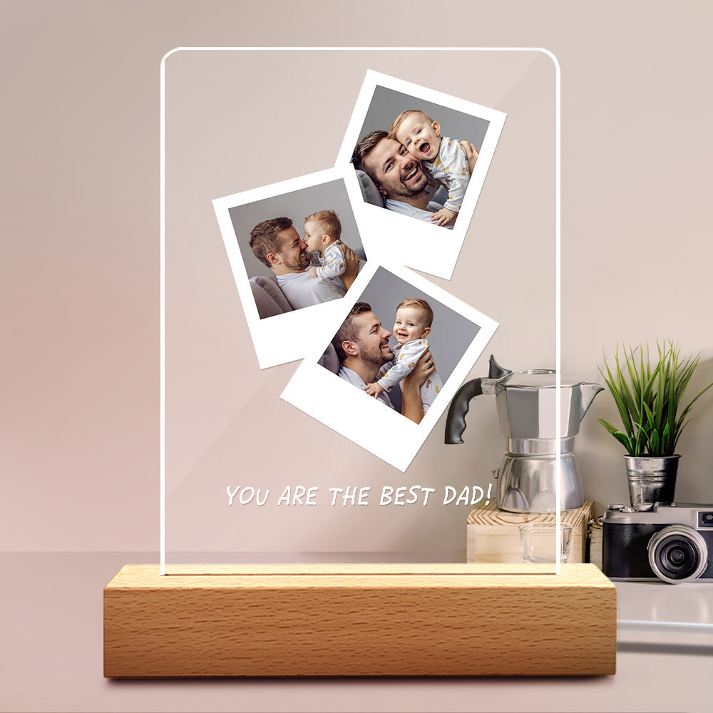 Regalo Del Día Del Padre Foto Personalizada Base De Madera Luz De Noche Para Papá - soufeeles