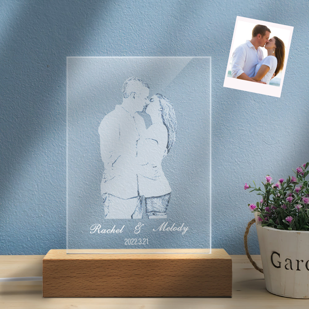 Lámpara De Foto Personalizada Lámpara De Noche Led De Vidrio Personalizada Para Regalo De Aniversario - soufeeles