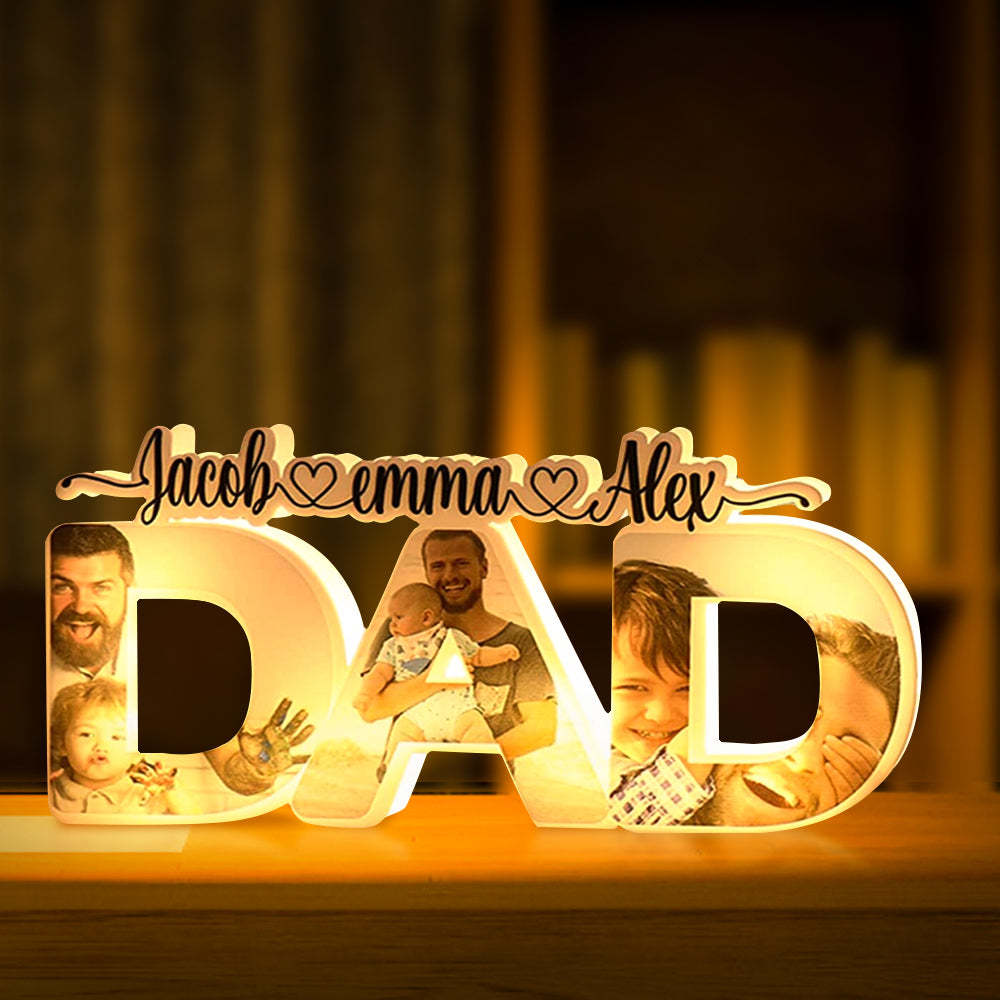 Luz Personalizada Para El Nombre De La Foto Del Papá, Lámpara Acrílica Personalizada Con El Nombre De La Familia, Regalo De Decoración De Escritorio Para El Padre - soufeeles