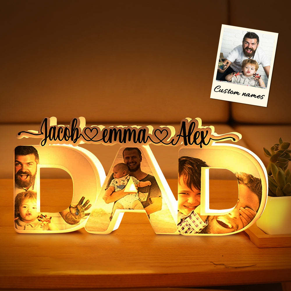 Luz Personalizada Para El Nombre De La Foto Del Papá, Lámpara Acrílica Personalizada Con El Nombre De La Familia, Regalo De Decoración De Escritorio Para El Padre - soufeeles