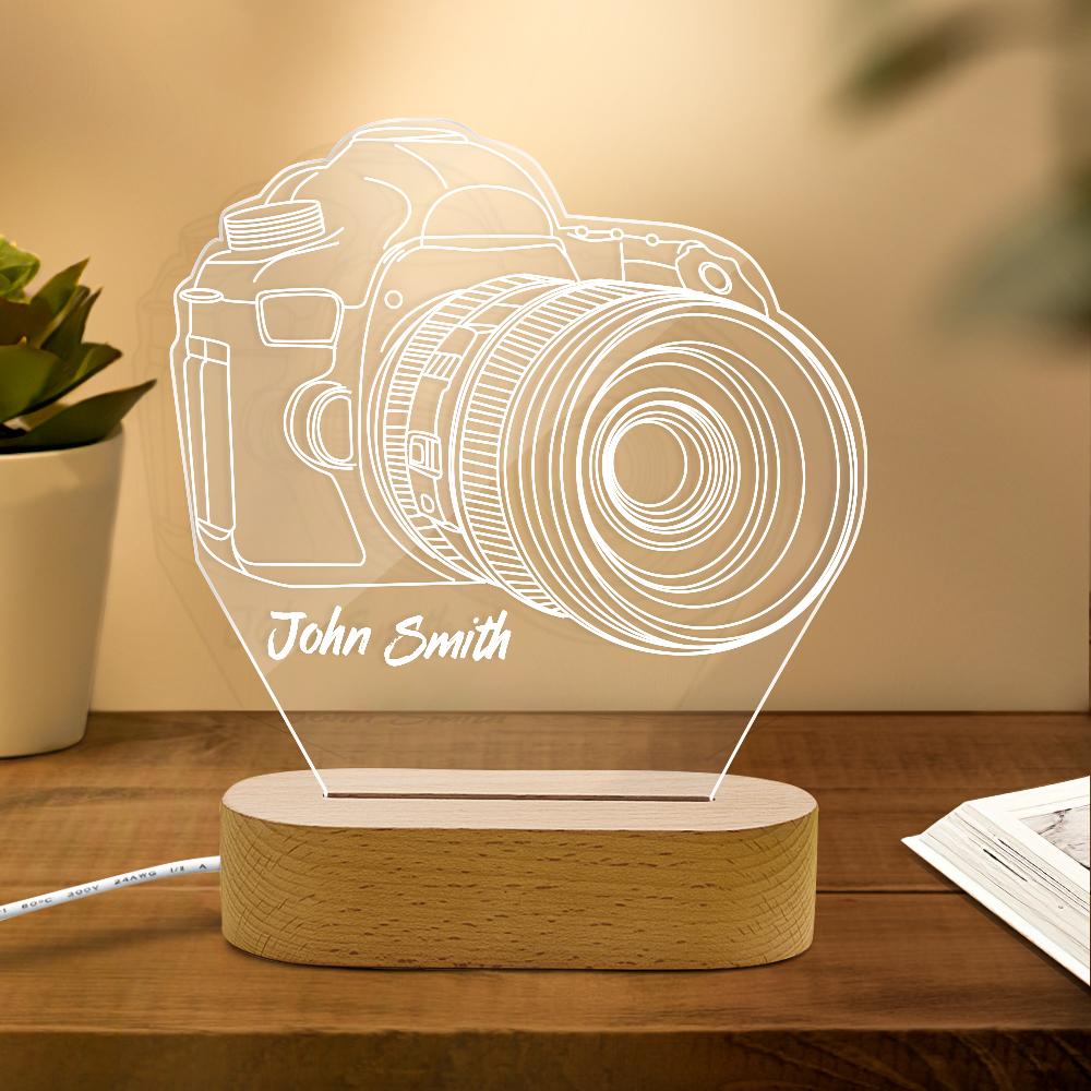 Nombre Personalizado Cámara De Luz Nocturna Acrílico Led Lámpara Fotógrafo Regalo 3d Lámpara De Ilusión - soufeeles