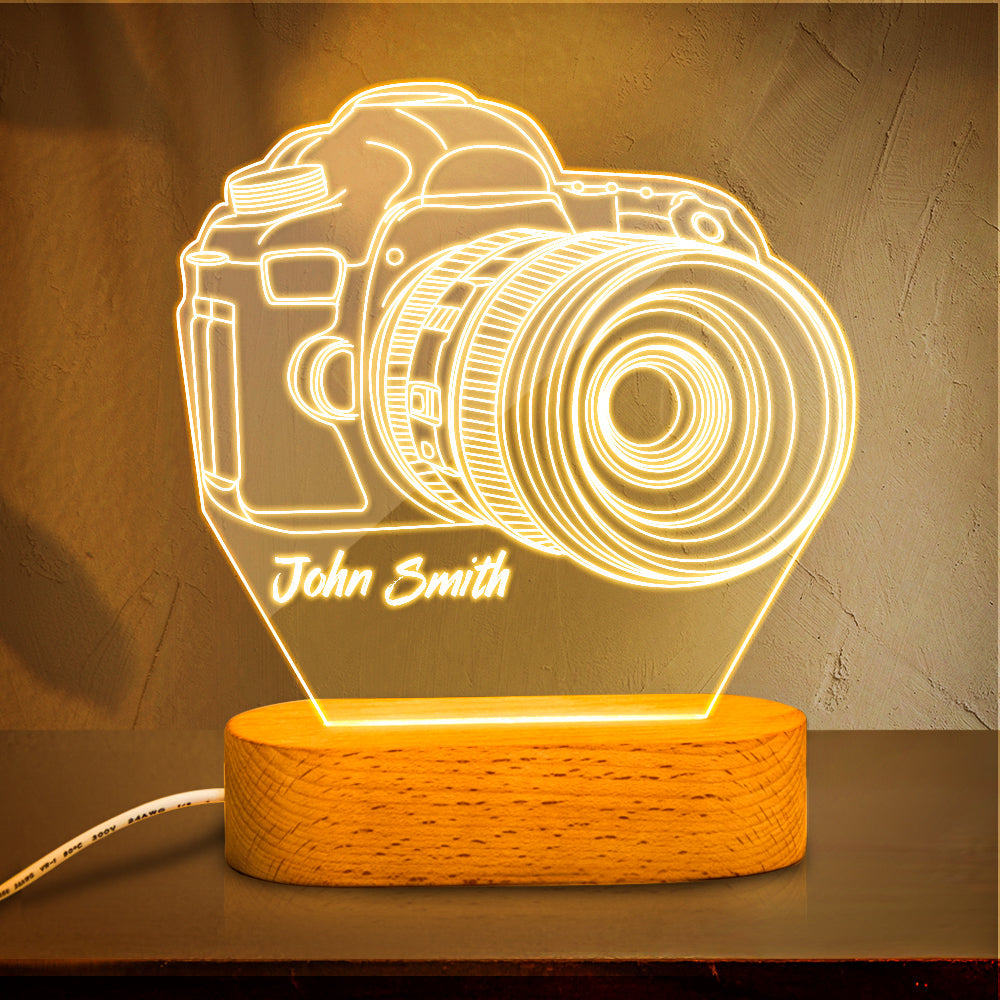 Nombre Personalizado Cámara De Luz Nocturna Acrílico Led Lámpara Fotógrafo Regalo 3d Lámpara De Ilusión - soufeeles