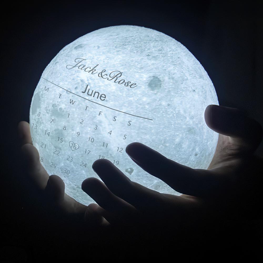 Foto Personalizada Lámpara De Luna Nombre 3d Fecha De Luz Aniversario Lámpara De Luna Grabada - Toque Dos Colores 10cm-20cm Regalo De Pareja - soufeeles