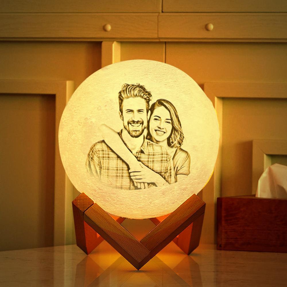 Foto Personalizada Lámpara De Luna Nombre 3d Fecha De Luz Aniversario Lámpara De Luna Grabada - Toque Dos Colores 10cm-20cm Regalo De Pareja - soufeeles