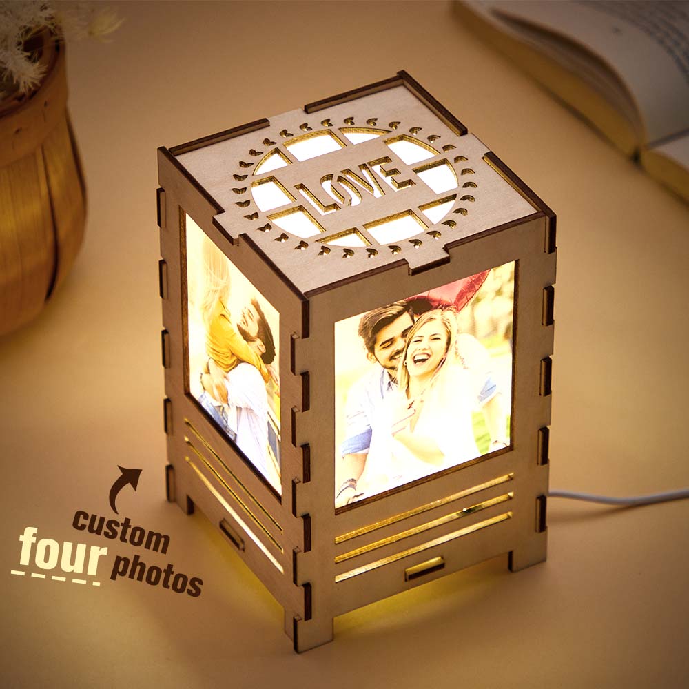 Fotos Personalizadas De Cuatro Lados Lámpara De Madera Mesa Luz De Noche Decoración Regalo Para Amante - soufeeles