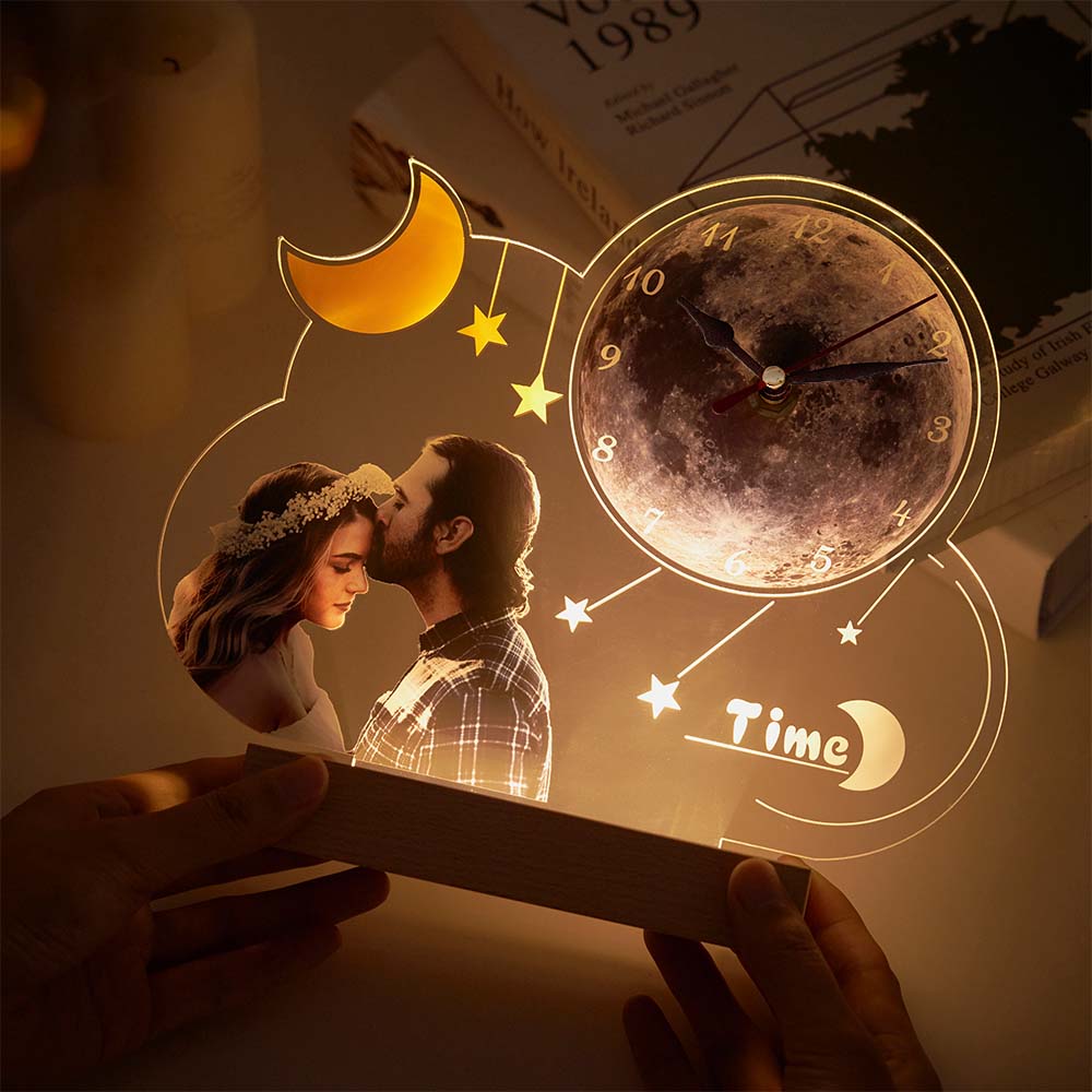 Reloj Con Foto Personalizado, Luz Nocturna, Reloj De Escritorio Personalizado, Regalo Creativo - soufeeles