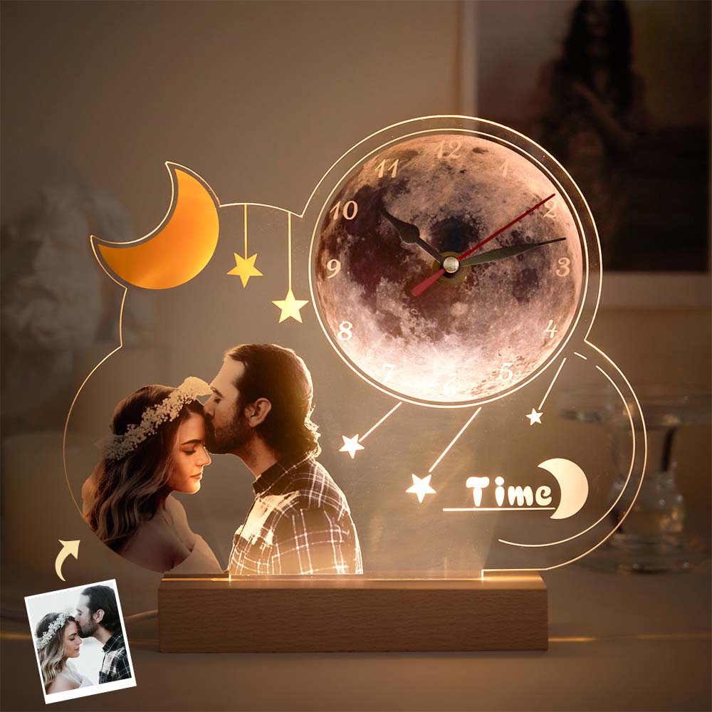 Reloj Con Foto Personalizado, Luz Nocturna, Reloj De Escritorio Personalizado, Regalo Creativo - soufeeles