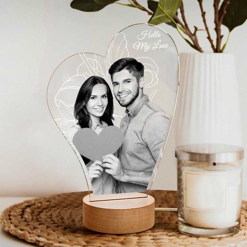 Lámpara De Foto 3d Personalizada Led Para Amante Con Regalo De Palabras Grabadas Para El Día De San Valentín - soufeeles