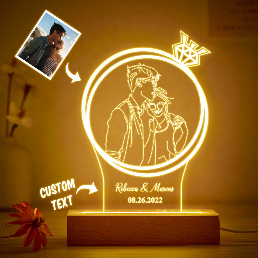Foto De Doble Círculo Personalizada, Luz De Noche De Diamante, Lámpara 3d Grabada Personalizada, 7 Colores, Luz De Noche Acrílica, Regalos Románticos - soufeeles
