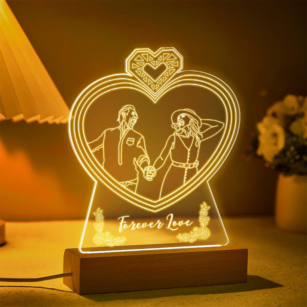 Luz De Noche Con Foto En Forma De Corazón Doble Personalizada, Lámpara 3d Grabada Personalizada, Luz De Noche Acrílica De 7 Colores, Regalos Para Amantes - soufeeles