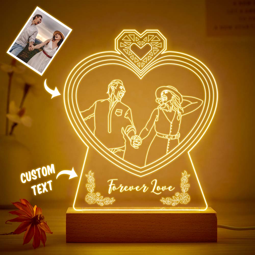 Luz De Noche Con Foto En Forma De Corazón Doble Personalizada, Lámpara 3d Grabada Personalizada, Luz De Noche Acrílica De 7 Colores, Regalos Para Amantes - soufeeles