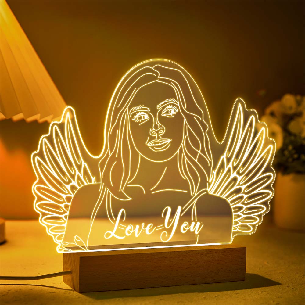 Alas De Ángel Personalizadas Foto Luz De Noche Lámpara 3d Grabada Personalizada 7 Colores Acrílico Luz De Noche Regalos Para Ella - soufeeles