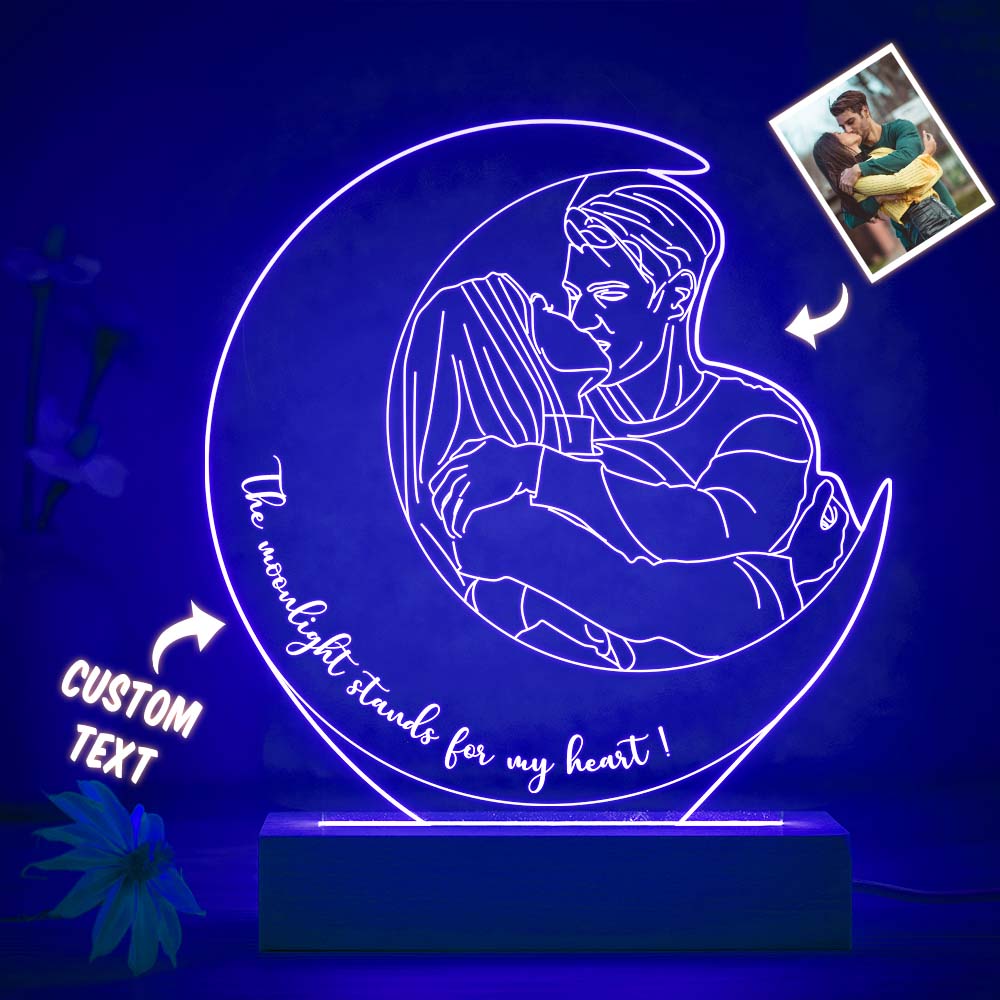 Diseño De Luna Personalizado Foto Luz De Noche Lámpara 3d Grabada Personalizada 7 Colores Luz De Noche Acrílica Regalos Únicos - soufeeles