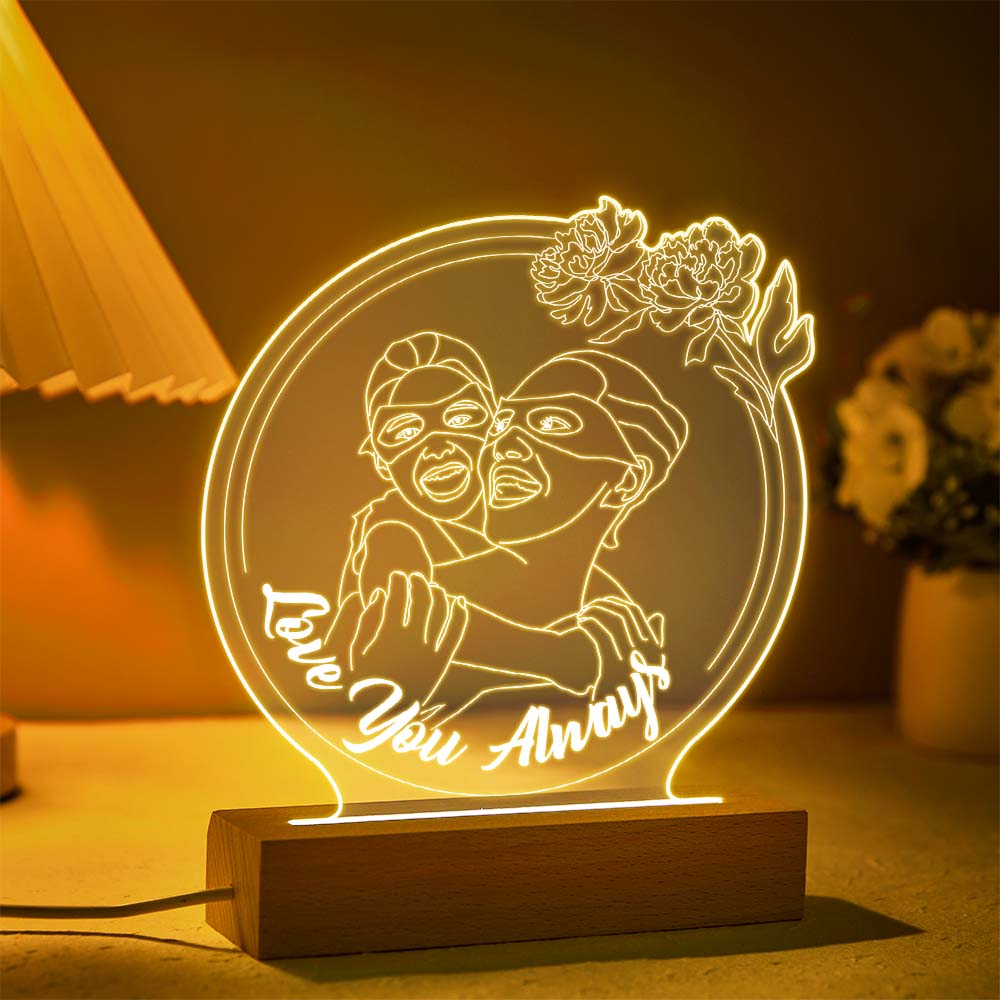 Flores Personalizadas Foto Luz De Noche Lámpara 3d Grabada Personalizada 7 Colores Luz De Noche Acrílica Regalos Para El Día De La Madre - soufeeles