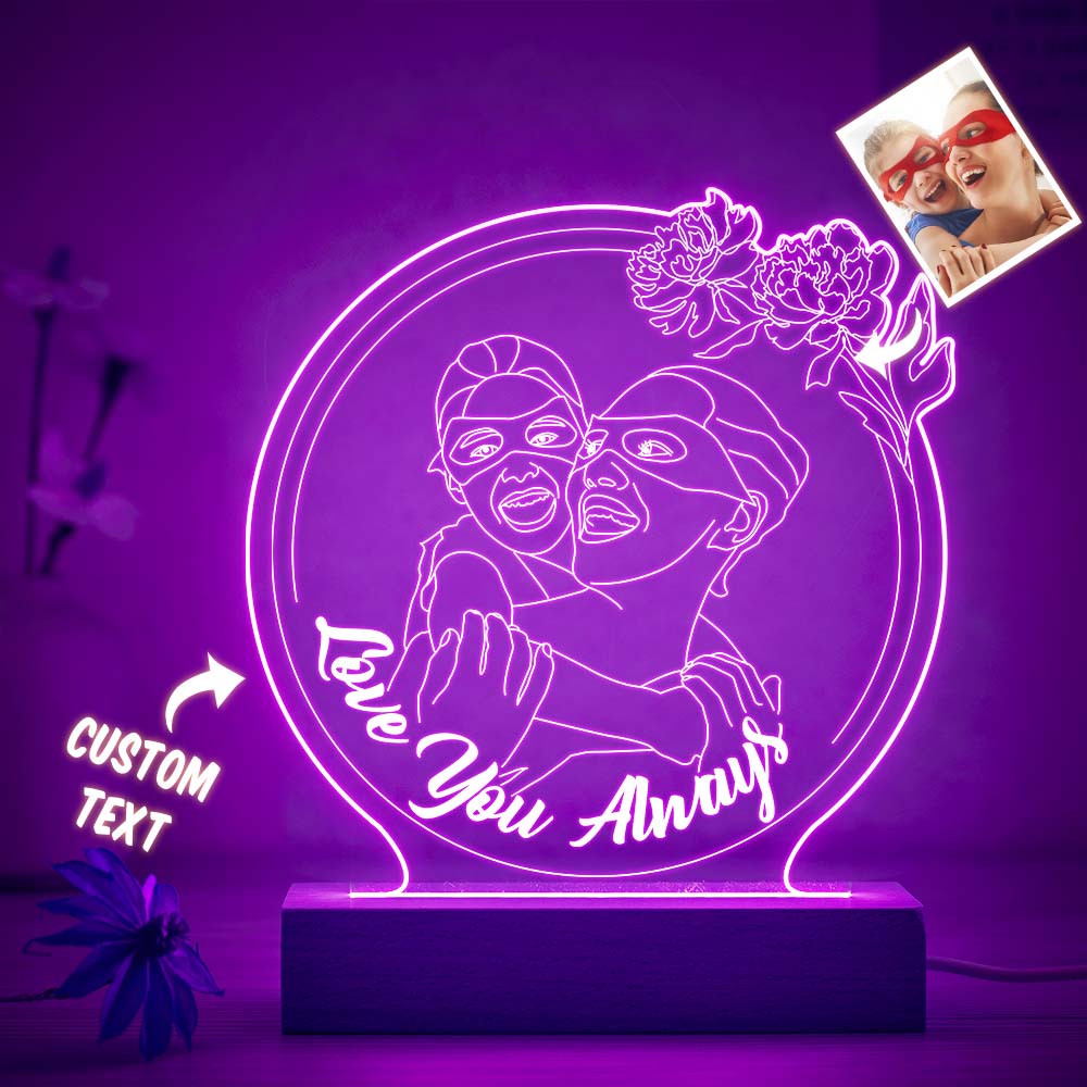 Flores Personalizadas Foto Luz De Noche Lámpara 3d Grabada Personalizada 7 Colores Luz De Noche Acrílica Regalos Para El Día De La Madre - soufeeles