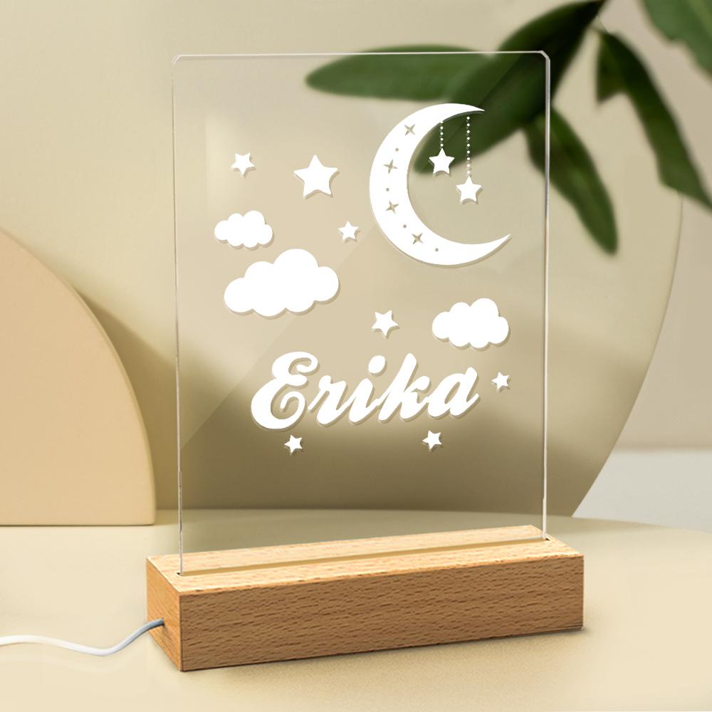 Lámpara De Mesa De Luz Nocturna Personalizada Para Niños Estrellas Luna Y Nubes - soufeeles