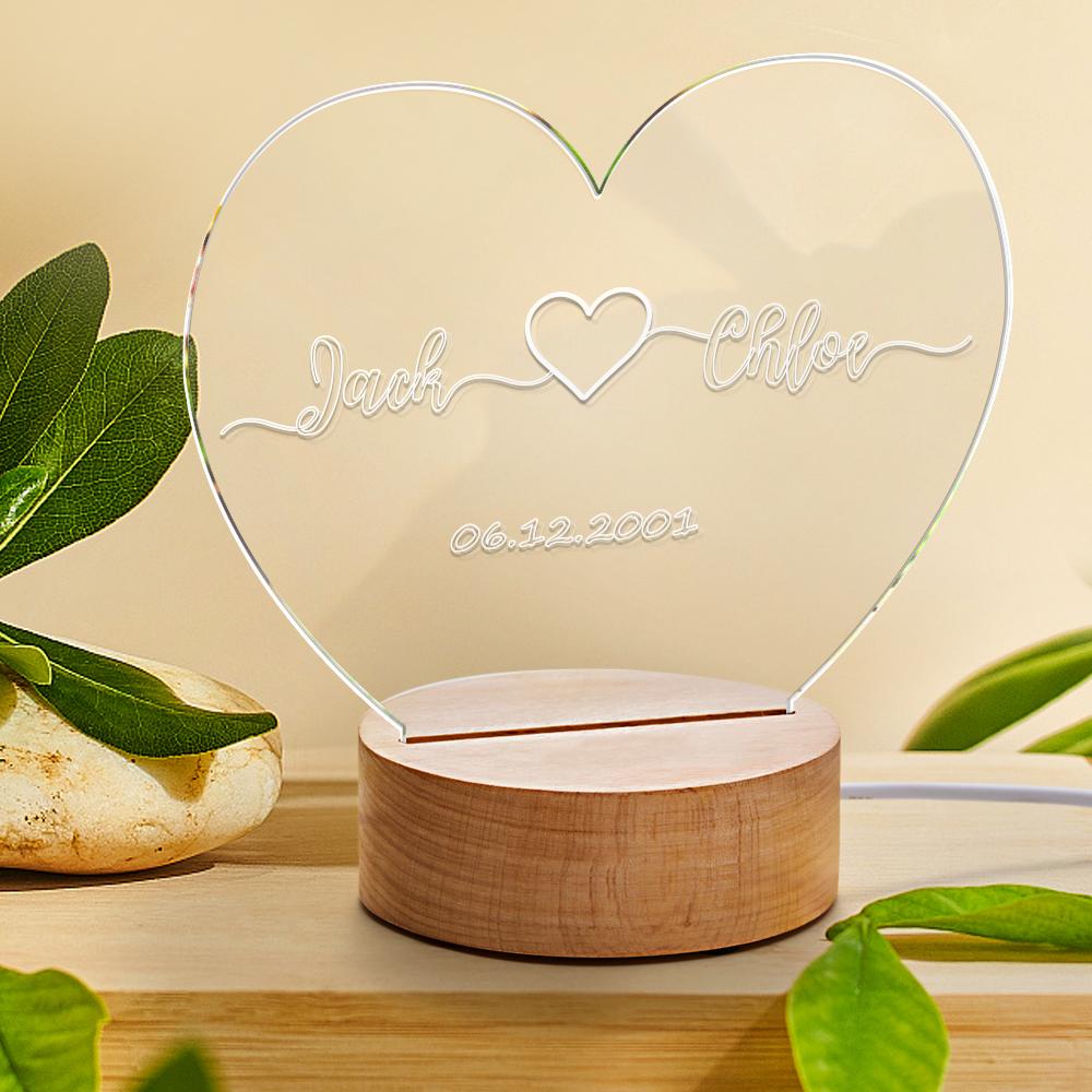 Luz De Noche Personalizada Para Su Nombre De Regalo Y Regalo De Compromiso De Fecha - soufeeles