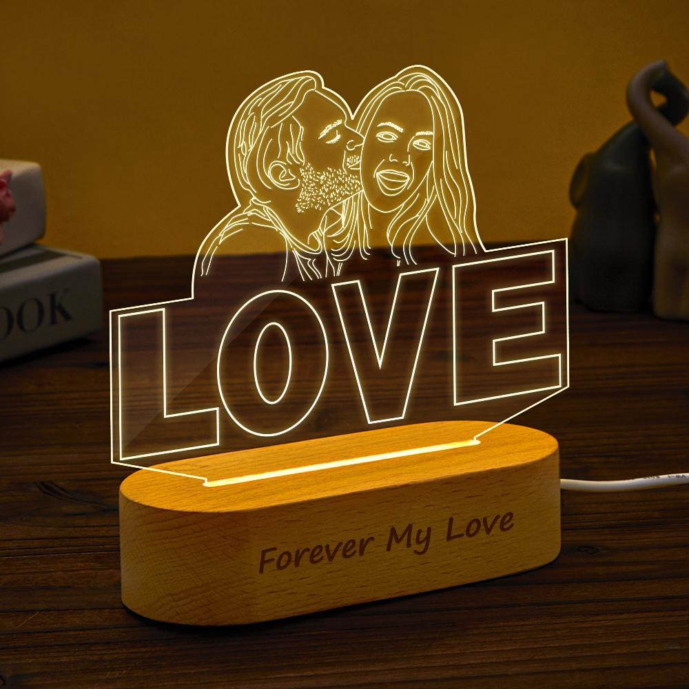 Luz De Noche De Foto 3d De Dibujo A Mano Personalizada Para Dormitorio, Lámpara Personalizada, Regalo Led Para Amantes - soufeeles