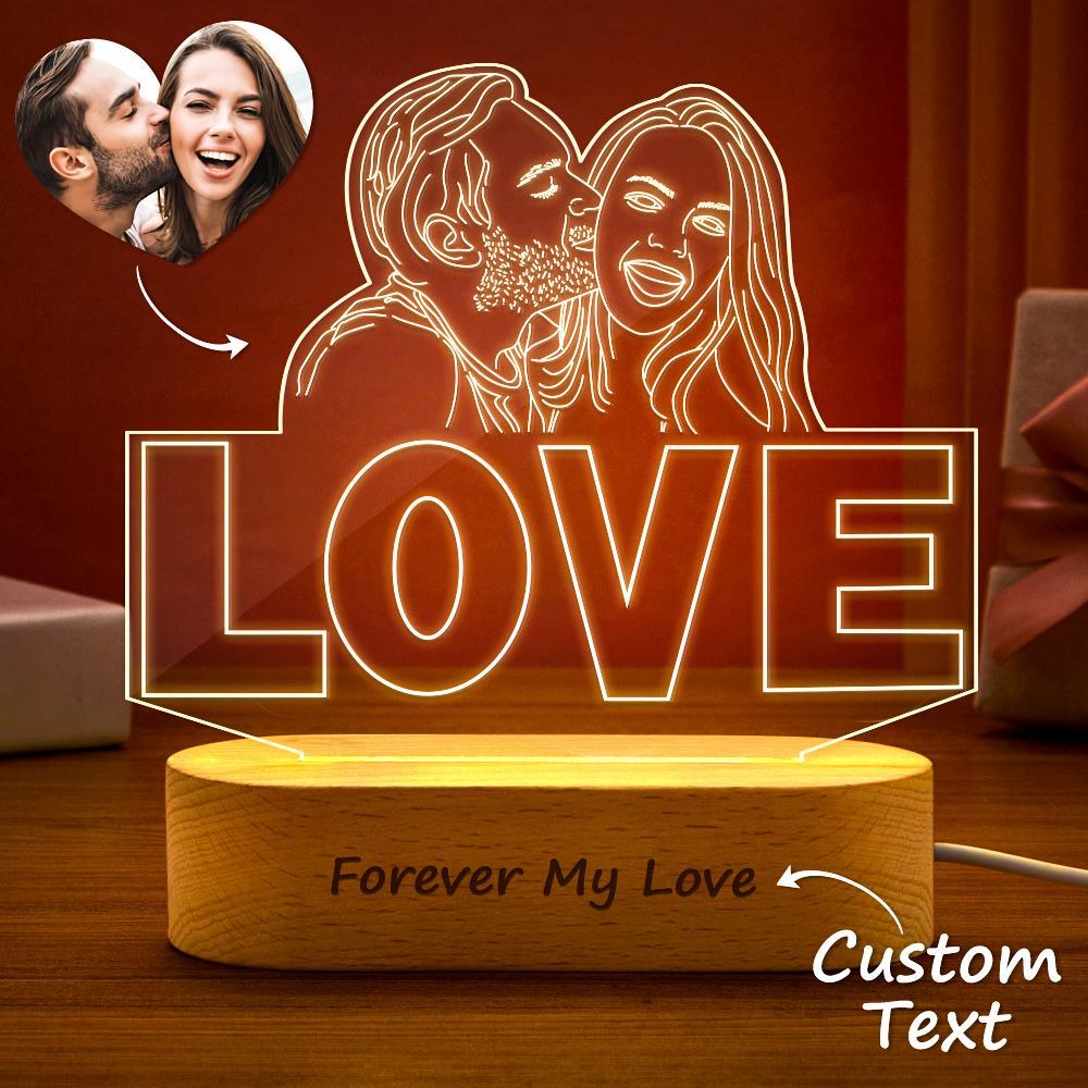 Luz De Noche De Foto 3d De Dibujo A Mano Personalizada Para Dormitorio, Lámpara Personalizada, Regalo Led Para Amantes - soufeeles