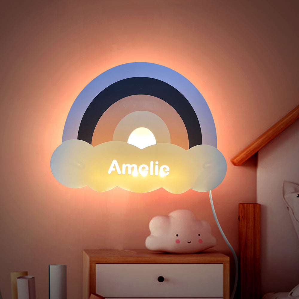 Luz De Pared De Arcoíris Con Nombre Personalizado Para Habitación De Niños, Regalo De Cumpleaños Para Niños - soufeeles