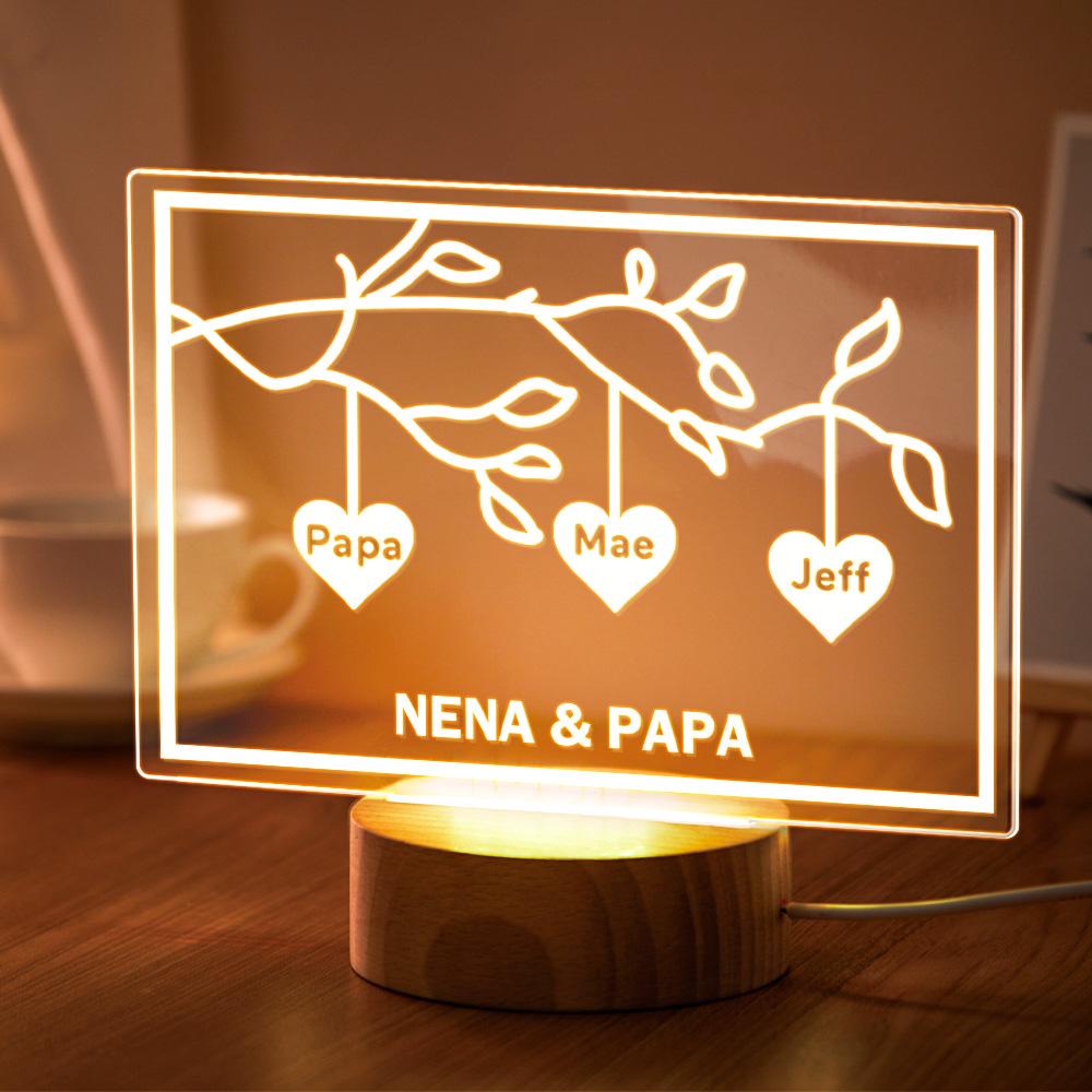 Regalos Personalizados Del Aniversario De Deocr Del Nombre 3-8 Deocr Del Nombre Grabado De La Luz De La Noche Del Árbol Genealógico Led - soufeeles