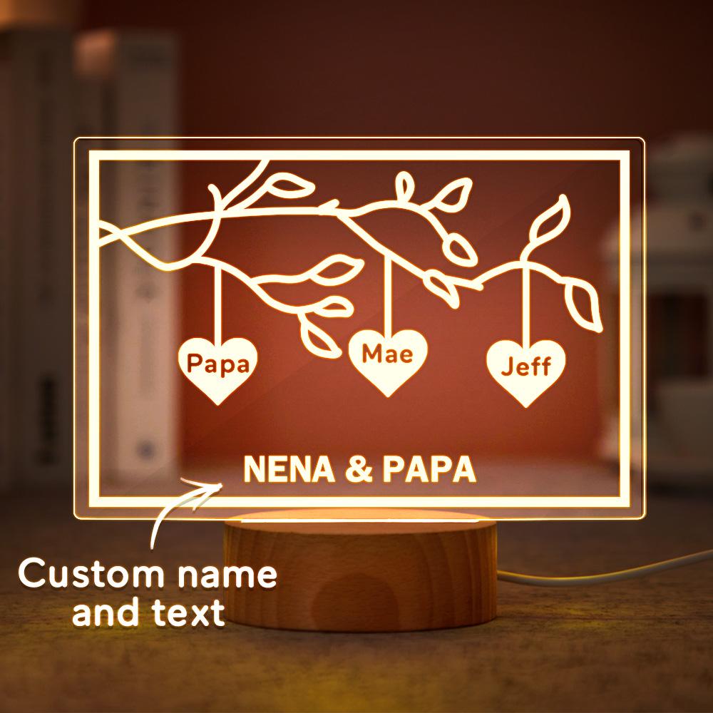 Regalos Personalizados Del Aniversario De Deocr Del Nombre 3-8 Deocr Del Nombre Grabado De La Luz De La Noche Del Árbol Genealógico Led - soufeeles