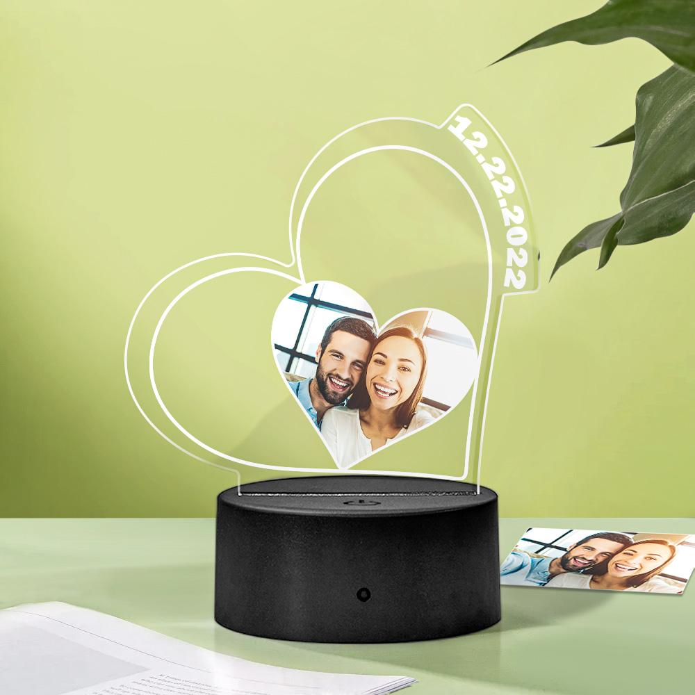 Foto Personalizada Y Fecha Luz De Noche Luz En Forma De Corazón Regalos Personalizados Para Pareja - soufeeles