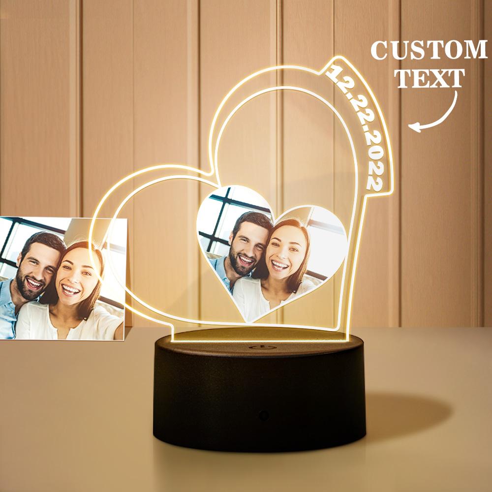 Foto Personalizada Y Fecha Luz De Noche Luz En Forma De Corazón Regalos Personalizados Para Pareja - soufeeles