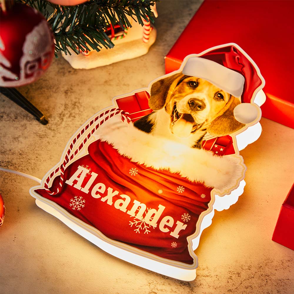 Lámpara De Cesta De Regalo De Navidad Con Foto Personalizada De Luz Nocturna Para Mascotas - soufeeles