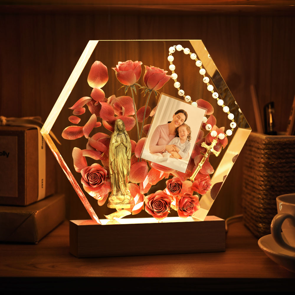 Regalos De Lámpara De Epoxi Rosa Tridimensional De Luz De Noche De Foto Personalizada - soufeeles