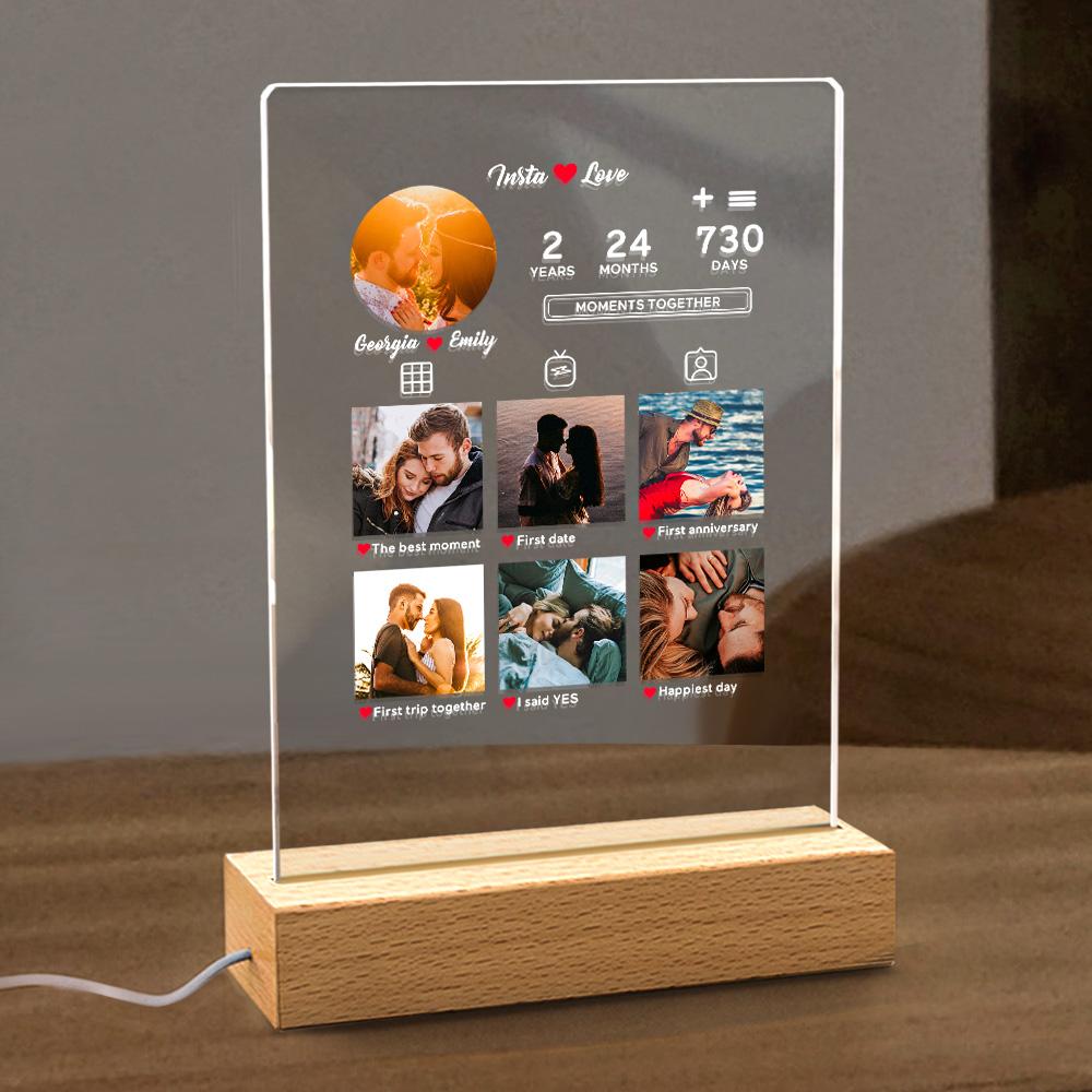 Luz De Noche Con Foto Personalizada, Regalo De Aniversario, Lámpara De Foto Personalizada, Regalo De Aniversario, Luz De Noche Acrílica - soufeeles