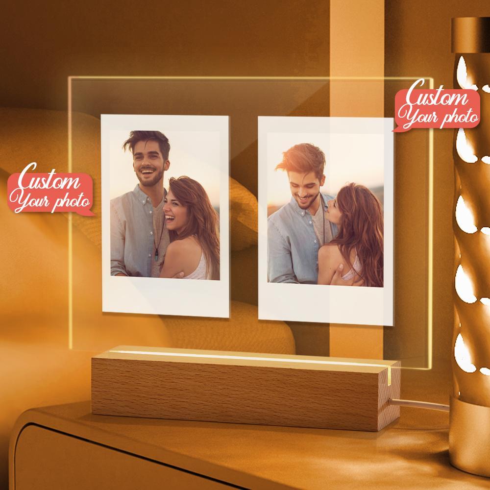 Lámpara De Doble Foto Acrílica Personalizada, Luces Cálidas Amarillas, Luz Nocturna Perfecta, Regalo Para Parejas En El Día De San Valentín - soufeeles