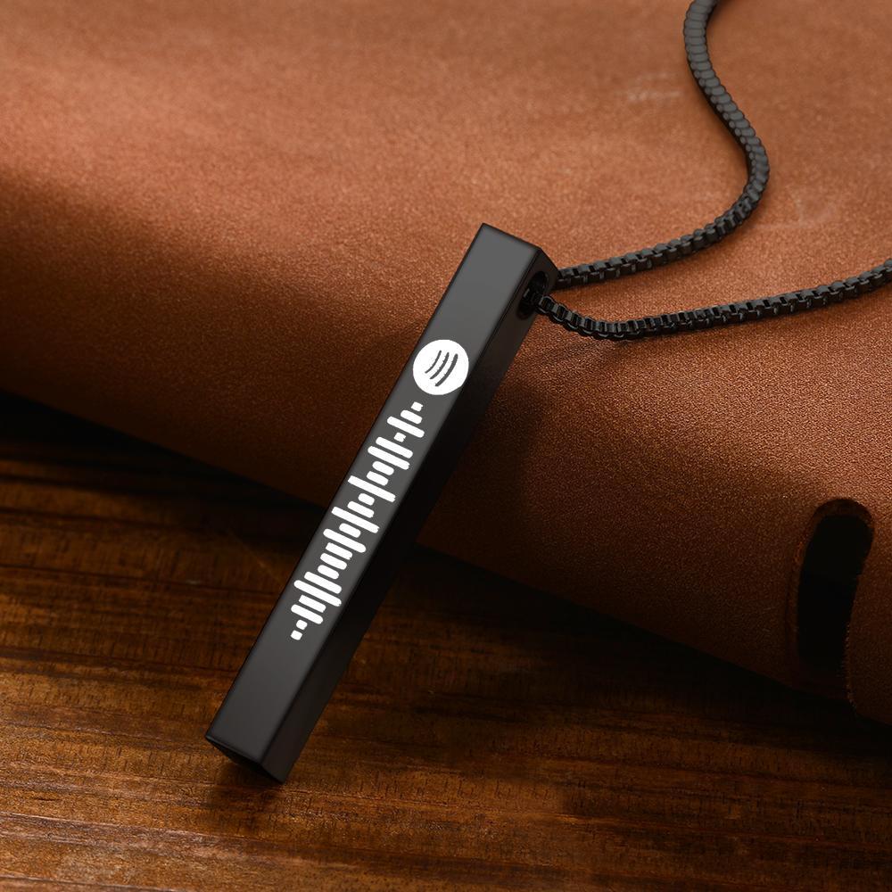 Collar Con Código De Spotify Escaneable Collar Con Barra Vertical Grabada En 4d Regalos Para Novia Negro