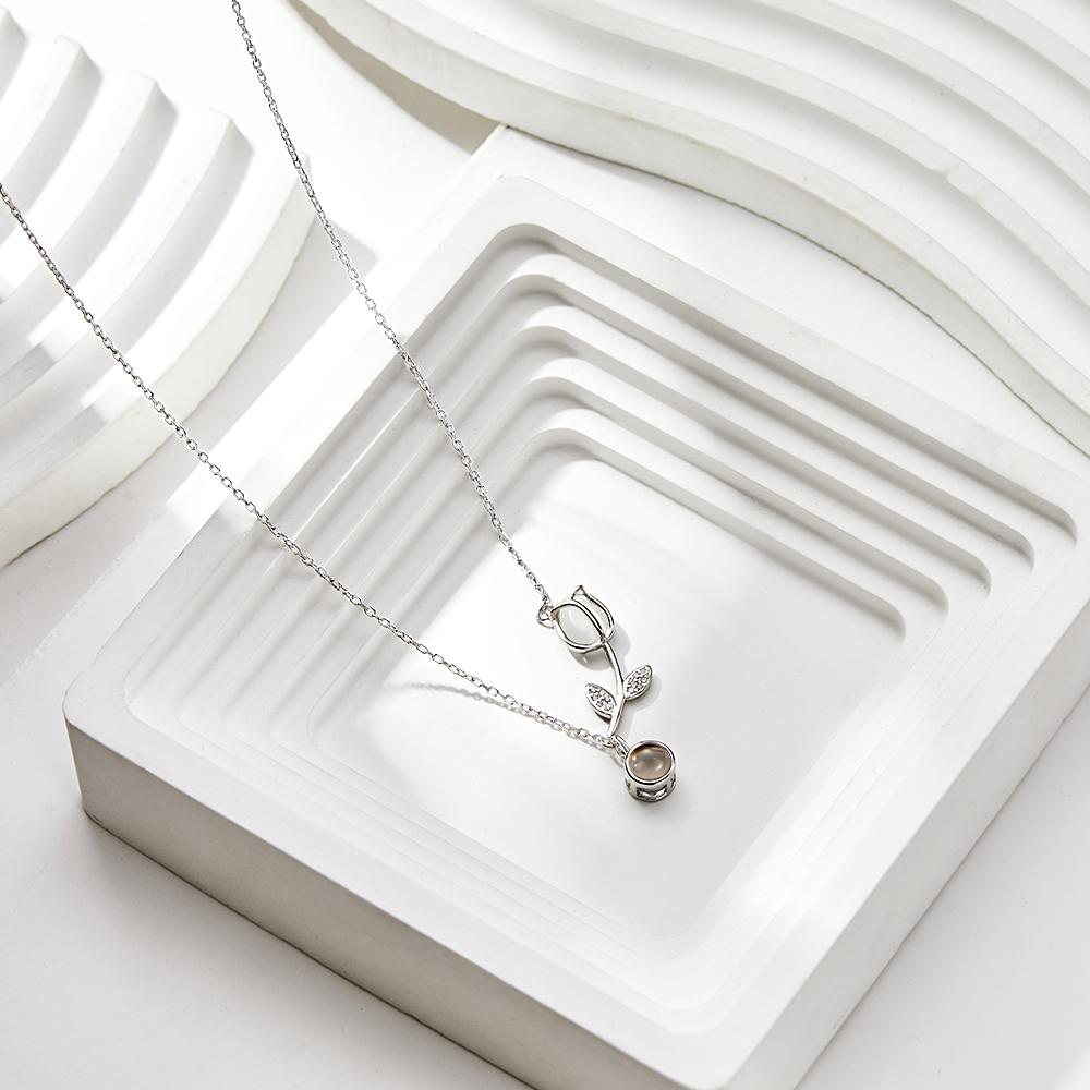 Collar De Proyección De Fotos De Tulipán, Colgante De Flor Elegante Personalizado, Regalo De Joyería Para Ella - soufeeles
