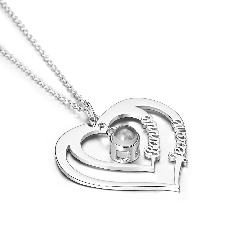 Collar Con Foto De Proyección Con 2 Nombres Personalizados, Collar Con Foto Familiar, Colgante Con Foto Conmemorativa Personalizada, Joyería, Regalo De Cumpleaños - soufeeles