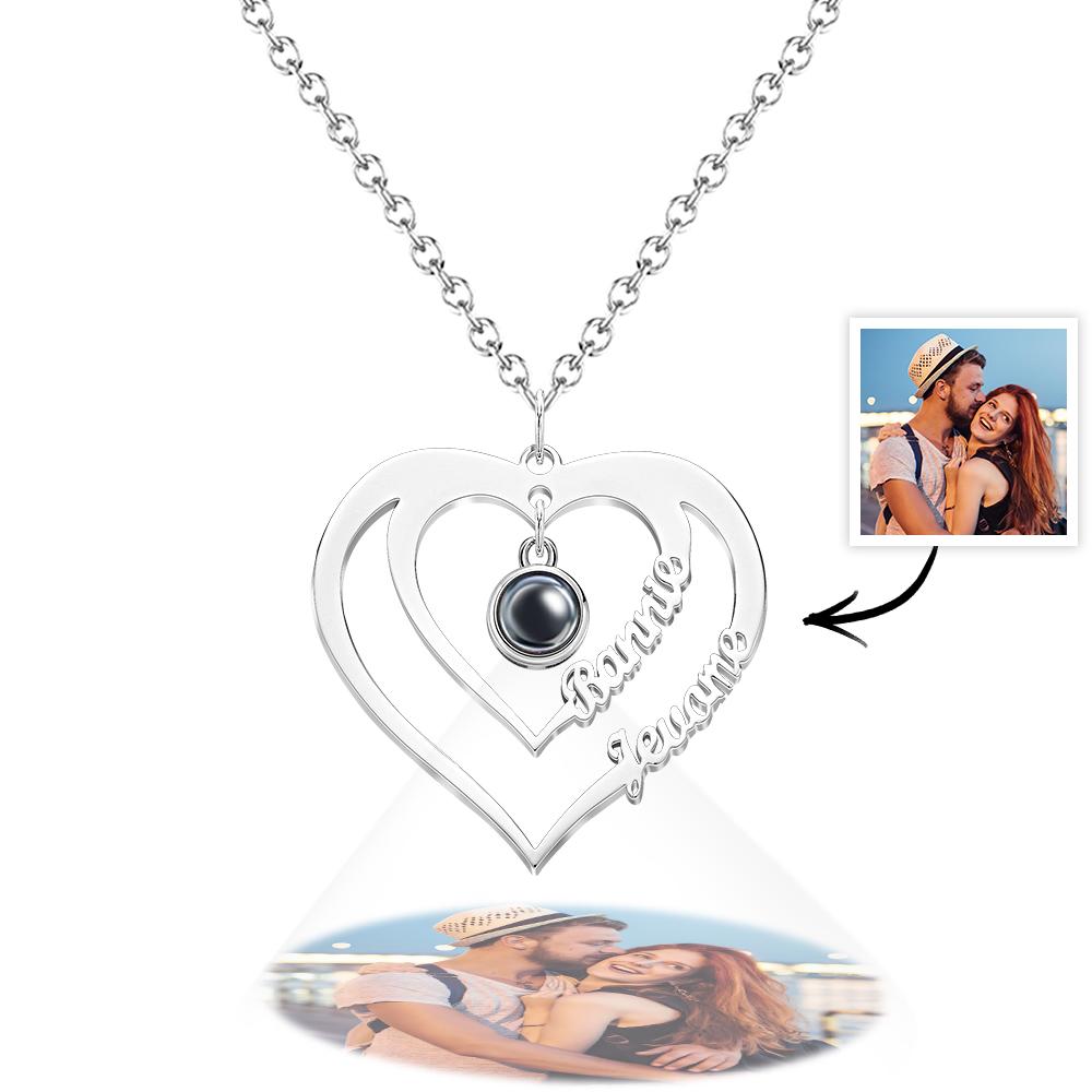 Collar Con Foto De Proyección Con 2 Nombres Personalizados, Collar Con Foto Familiar, Colgante Con Foto Conmemorativa Personalizada, Joyería, Regalo De Cumpleaños - soufeeles